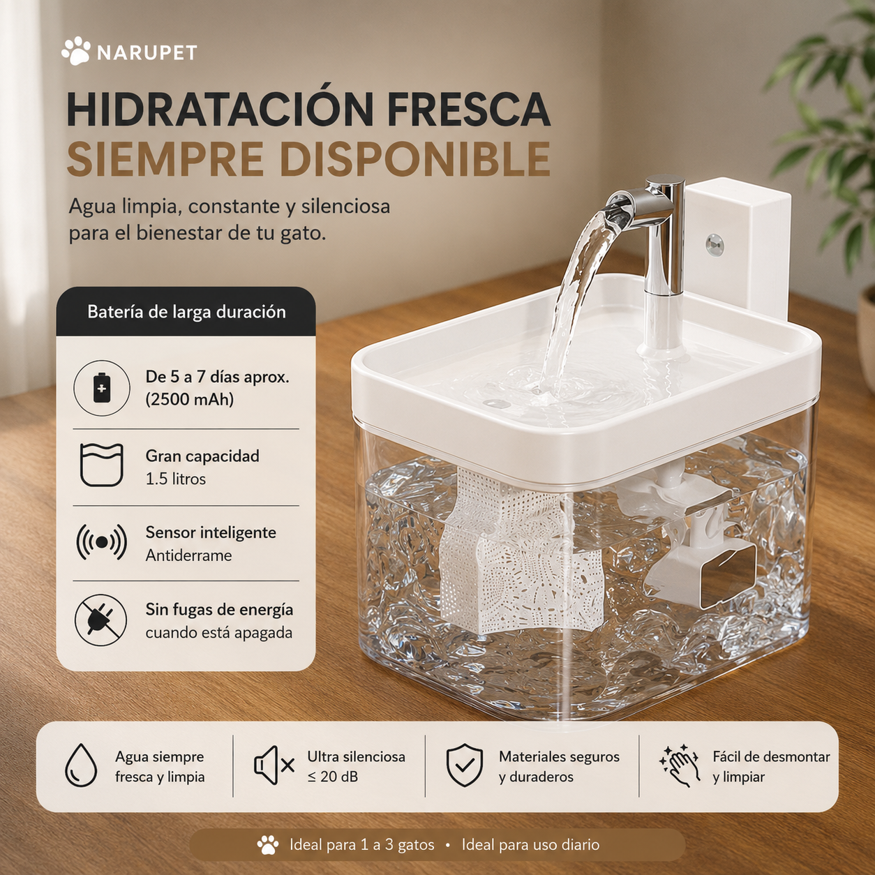 Fuente de agua con sensor