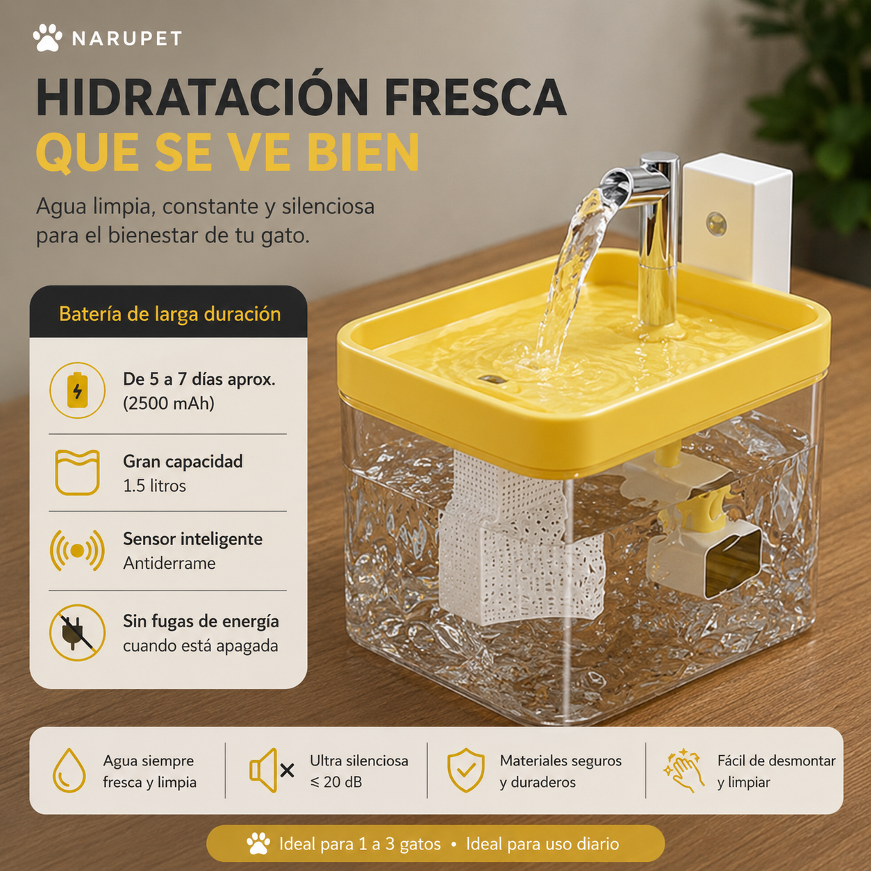 Fuente de agua con sensor
